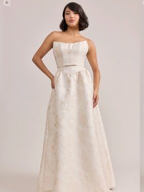 Strapless Revelry Jacquard Full Length Dress in Champagne (Prom, Ball, Wedding)